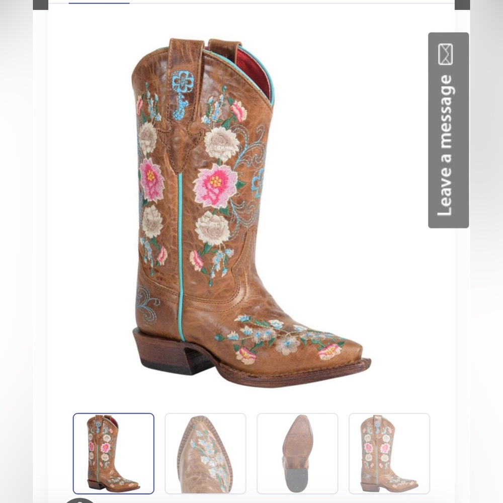 Macie Bean Brown Kids Boots with Floral Embroidery